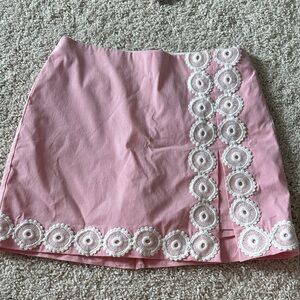 Crown & Ivy Pink Mini Skirt with White Embroidery